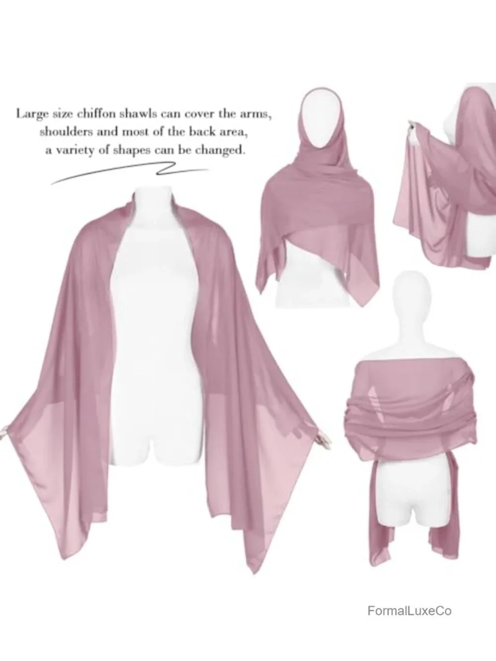 Chiffon Sheer Shawl Wrap for Evening Dresses 79x24 Lightweight
